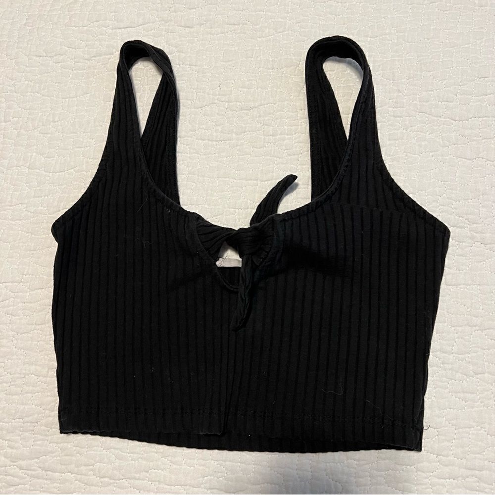 ✨ Lush Women’s Black Front Tie Crop Tank Top Small